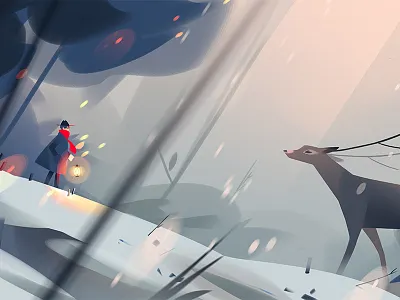 An Encounter background character deer digital painting environment illustration lantern painting photoshop snow visual development winter