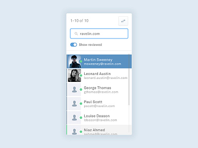 Customer List component customer list customer profile dashboard list module ravelin scroll search toggle ui ux