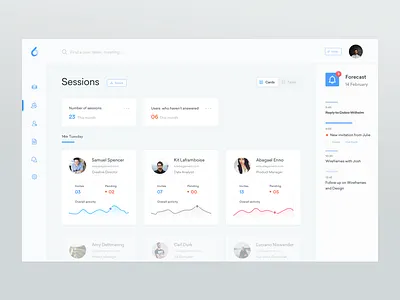 Sessions - ooto Dashboard app calendar cards clean dashboard data free freebie graph interface meeting schedule simple stats team todo ui ux web webapp