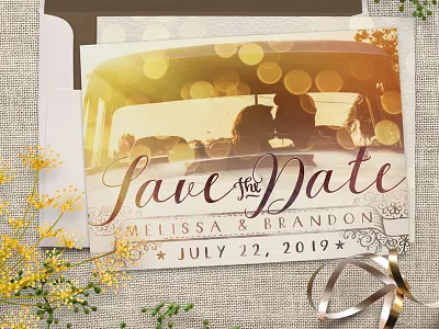 Save the Date Sunshine Bokeh Overlay Photo graphic design print design save the date typography wedding