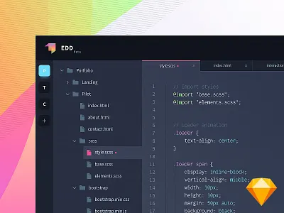 Edd - code editor (.sketch) code coding dashboard developer editor free freebie interface material sketch ui ux