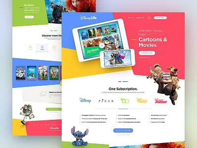 Disney Life clean colors disney drawingart life minimal responsive ui ux web webdesign website