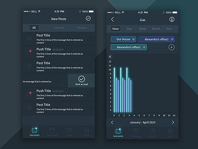 Energy App app application data home ios iphone neon results statistics