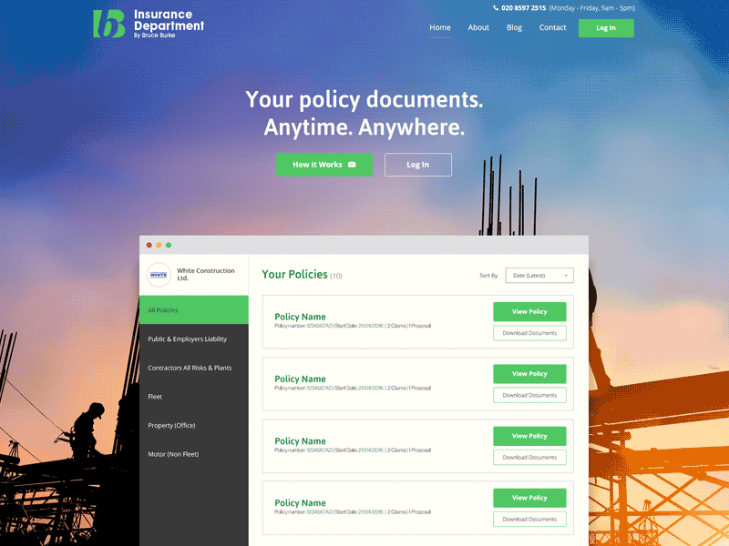 Construction Insurance Landing Page construction dashboard insurance landing page