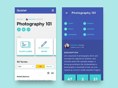 Quizlet Mobile Refresh carousel filter grid icons layout mobile module tiles typography ui visual website