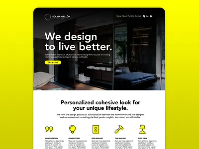 Interior Design Site branding call to action hero identity landing page ui ux yellow