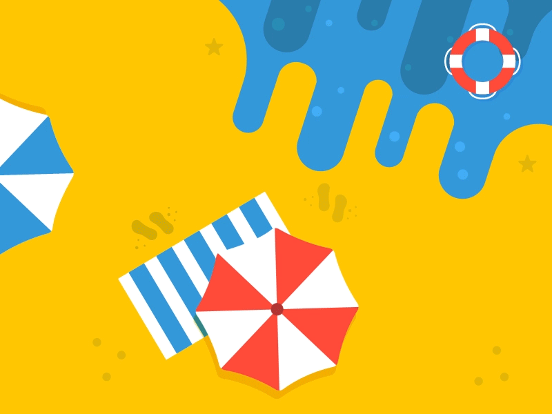 Beach animation balloon beach colorful flat fun illustration motion sea summer sun water