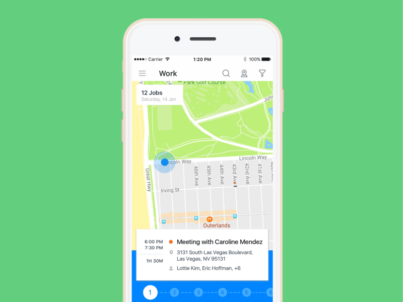 Map Interaction card ios map mobile app motion productivity app scheduler slider swipe ui ux