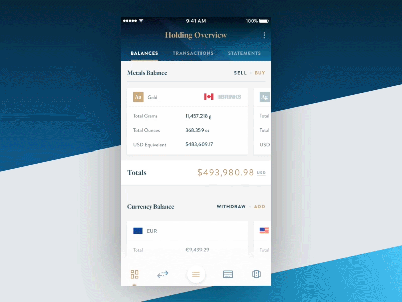 Goldmoney Responsive Web App Interactions animations dashboard dashboard design fin tech interactions mike busby mobile app design principle principle app web app design web application web design
