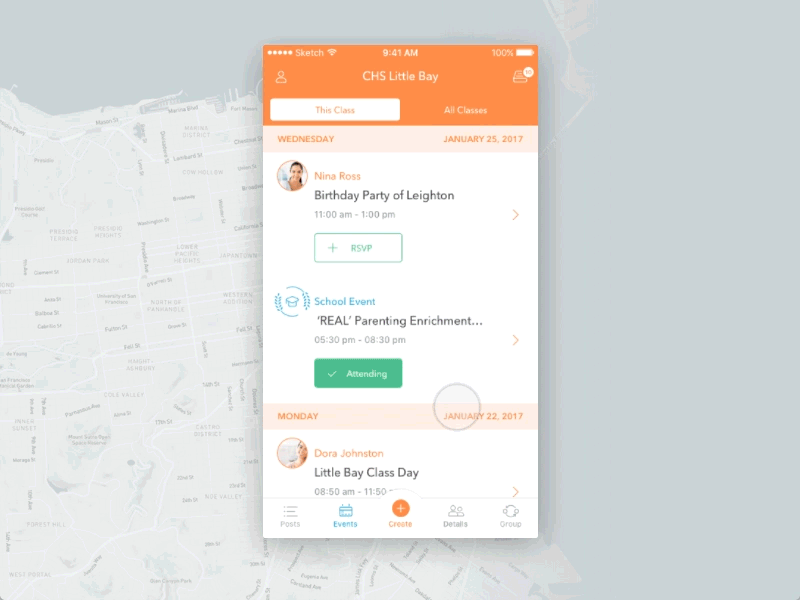 Moment Events app class events ios kids mobile mom moment parents principle scheduler social