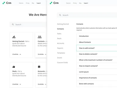 Support Page contacts crm deals help page minimalistic support page task