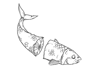 Fortune Fish animal black and white fish illustration lines thin under water
