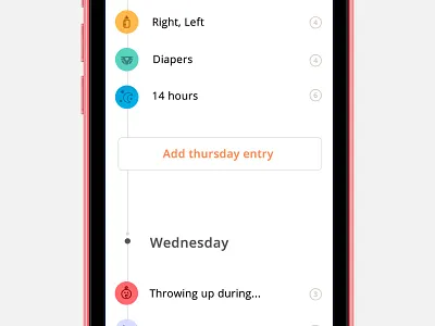 Category screens baby diary feed health ios parenting record ui ux