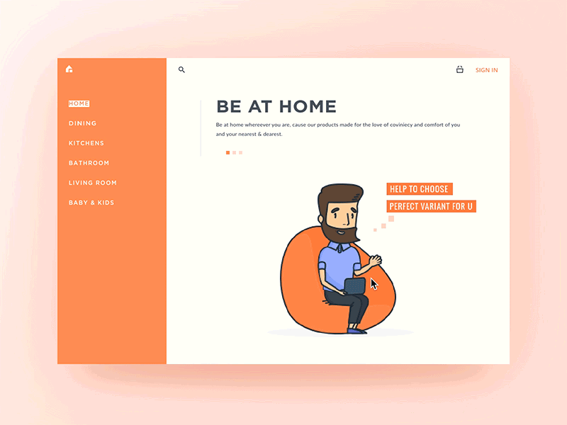 Homey e commerce furniture home home page illustration product purchase simple ui web