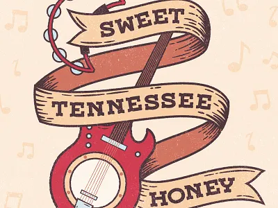 Smooth Hound Smith: Sweet Tennessee Honey Poster americana folk guitar honey illustration indie nashville rock smooth hound smith tambourine tennessee texture