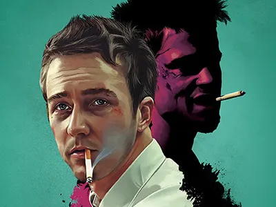 Fight Club brad pitt david fincher digital arts digital painting edward norton fight club illustration movie poster