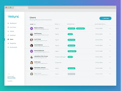 Realync – Users app data ui users ux web