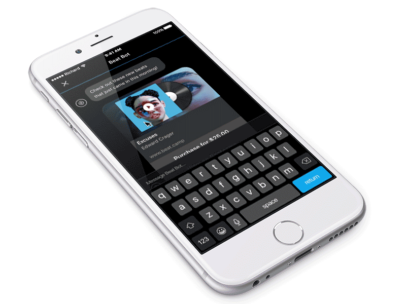 D100UI - 13: Direct Messaging Chatbot animation beat bot chat ios iphone message music principle stream text transition