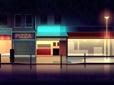 Stores illustration lamp light night rain street trystram window