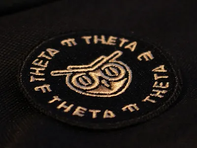 Theta Pi Theta owl patch badge bird black brand branding embroidery golden identity logo logotype owl patch