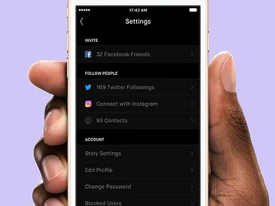 Settings Page app dark ui icons ios minimal photo settings table view typography view