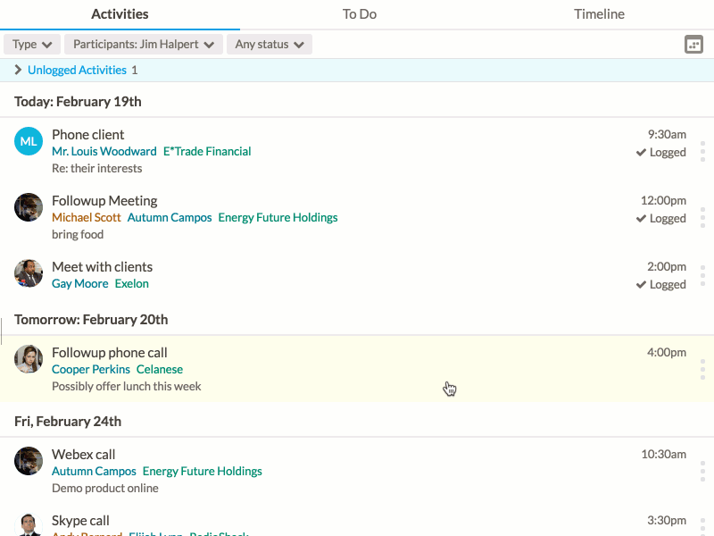 Nutshell Sidebar Segmented Control activities contact management crm feed nutshell sidebar tasks timeline ui