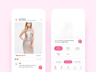 Lily App - Early Versions - Filter and Result Views android app dashboard ecommerce filter flat home ios result shopping social