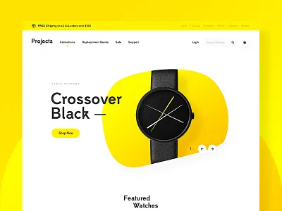 Project Watches Concept clean home homepage landing page modern project vibrant watches white yellow