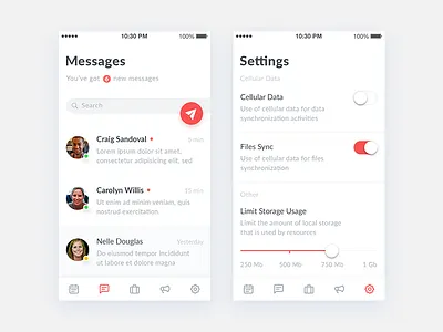 Social App Concept android design ios messages mobile app settings ui ux