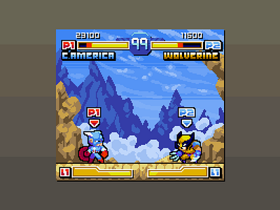 C. America vs. Wolverine design development game illustration pixel pixel art
