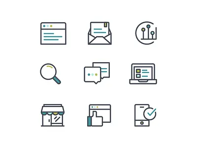 Digital Marketing Icons analytics blogging clock finance icons line marketing seo usb