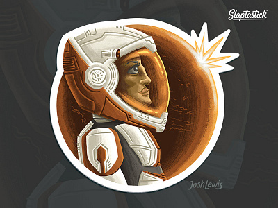 MARS astronaut illustration mars rocket space stars sticker