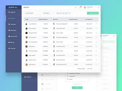 Medical Record Interface dashboard health interface list medical medicare record share ui ux web