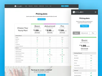 Pricing plans design desktop mobile plans pricing pricing plans pricing table responsive sitebuilder ui ux web design