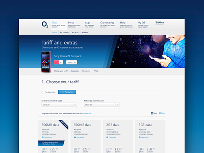 O2 Shop Redesign device handset mobile phone network o2 responsive shop tables tariffs ui website