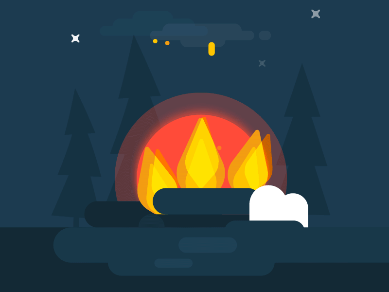 Bonfire animation blue bonfire colorful fire flat illustration motion night slow tree wood
