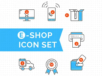 e-shop icon set box delivery desktop icon office phone shop wallet