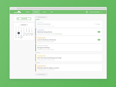 This Week's Meetings app calendar list meeting web