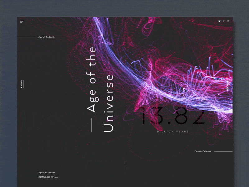 Age of the Universe 3d animation clean landing page minimal motion motion design type typography website