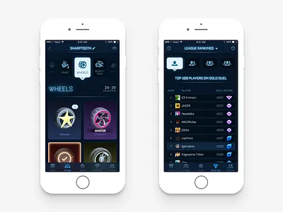 RLPE Garage & Rankings design games interface ios iphone minimal mobile rocket league ui ux
