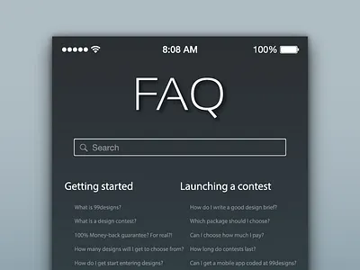 FAQ Page for DailyUI 092. ardenhanna bay area california love dailyui designer for hire freelance interface ios silicon valley