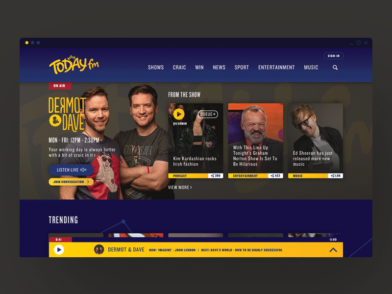 Example of Today FM - Homepage