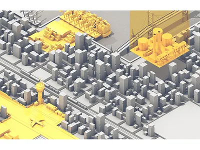 Bloomberg Markets 3d airport bloomberg bloomberg markets bridge c4d city factory grayscale illustration seaport spread