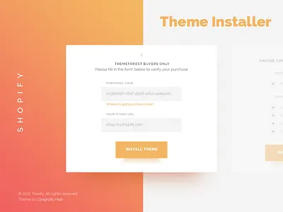 Foodly Theme Installer for Shopify board card ecommerce install process product design shopify shopify theme stages steps ui ux verification