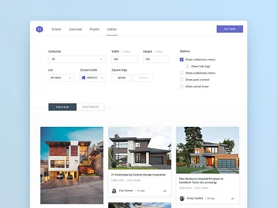 Widget creator in the Pressly platform dashboard embed ui ux