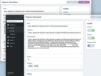 Product form UI dashboard flat forms minimal shadow ui user interface