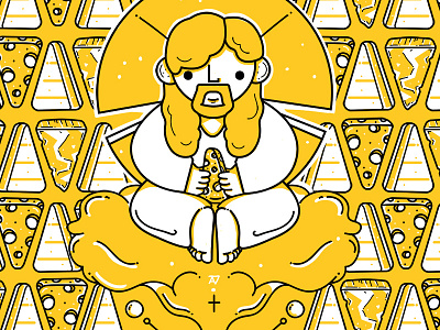 Illustrative Pattern: Almighty Cheesus Christ character cheese cheesus christ fondue god illustration illustrative linework pattern
