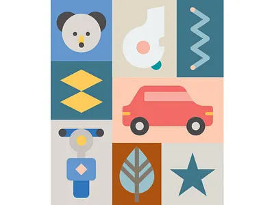 abstract illustration #4 animal koala layer leaf motorcycle star tree whistle