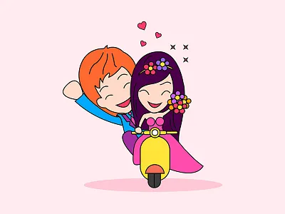 Couple couple ride romantic scooter