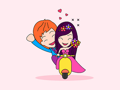 Couple couple ride romantic scooter